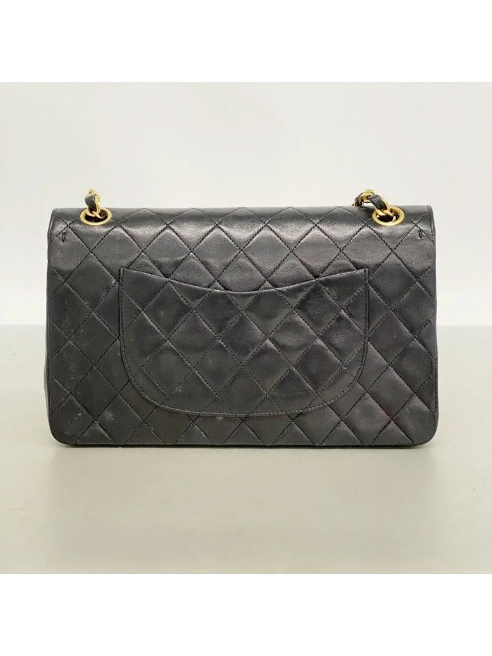 Chanel Shoulder Bag Quilted Lambskin Black Gold